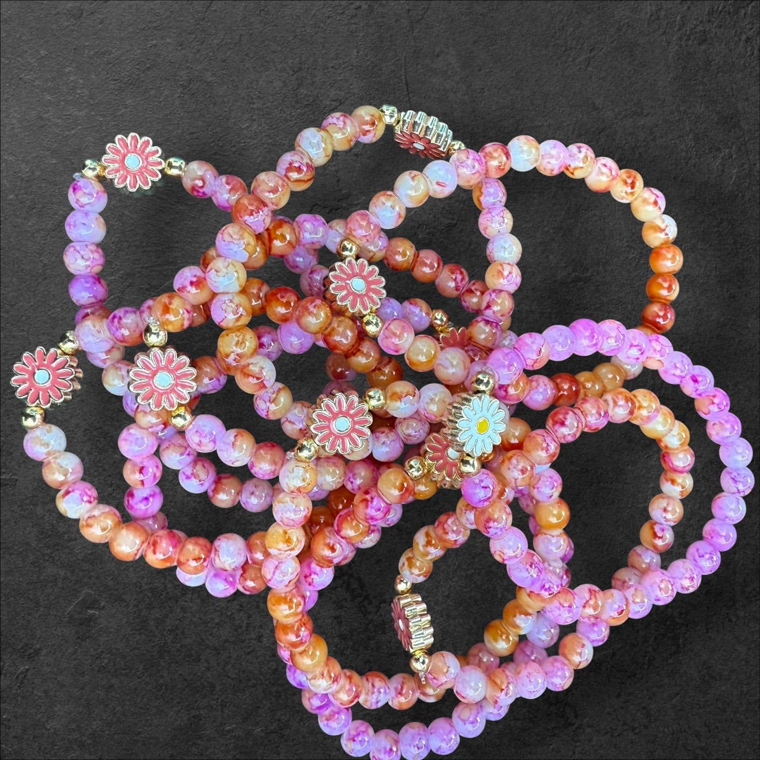 Loli - Wholesale Beaded Bracelet - Kids - Kids Beaded Flower Charm Bracelet – Assorted Colors4