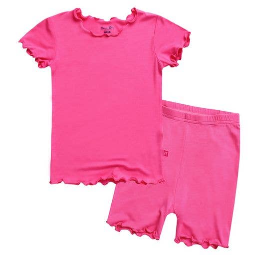 Pijama de viscosa con fruncido magenta rosa de manga corta para venta al por mayor de Vaenait Baby