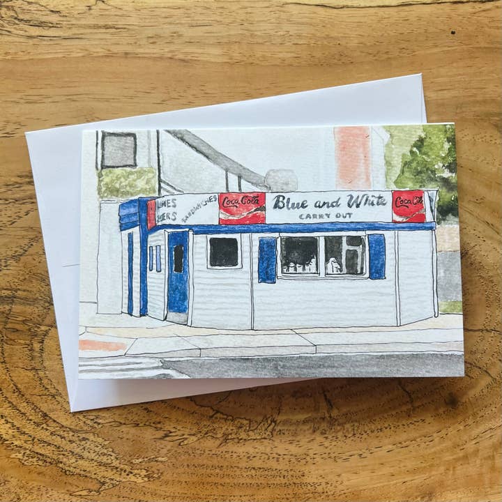 Blue & White Carry Out Card for wholesale by Julianne Woehrle Designs