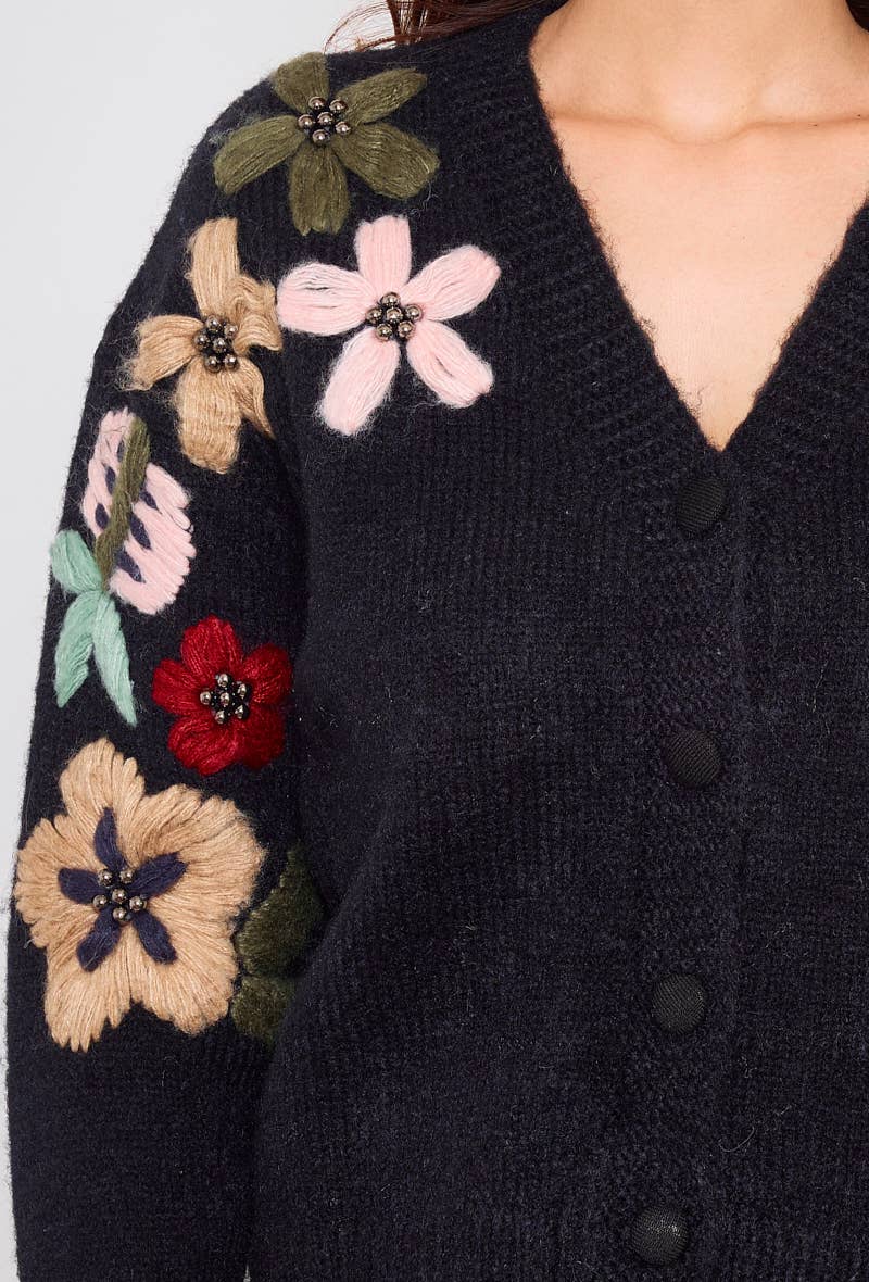 Wholesale Cardigan with hand-embroidered flower on the sleeves for