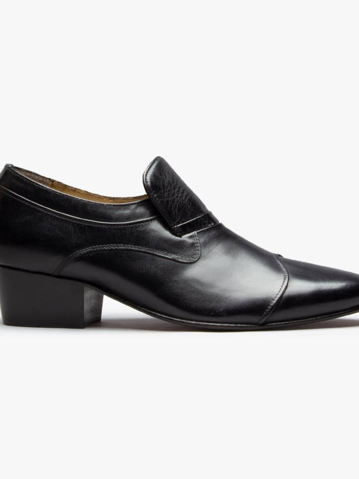 Club Cubano CARLUCCIO Heren Leren Cubaanse Hak Schoenen Zwart voor wholesale door Club Cubano