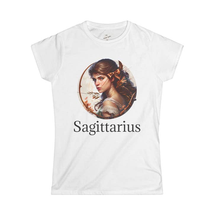 T-shirt doux pour femme avec horoscope Sagittaire - Design libre d'esprit et optimiste pour la vente par The Unique Spider