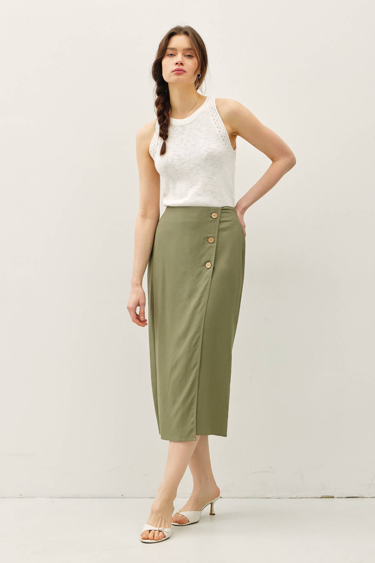 Be Cool - Wholesale Skirt - Women's - LINEN BLEND MIDI WRAP SKIRT 9