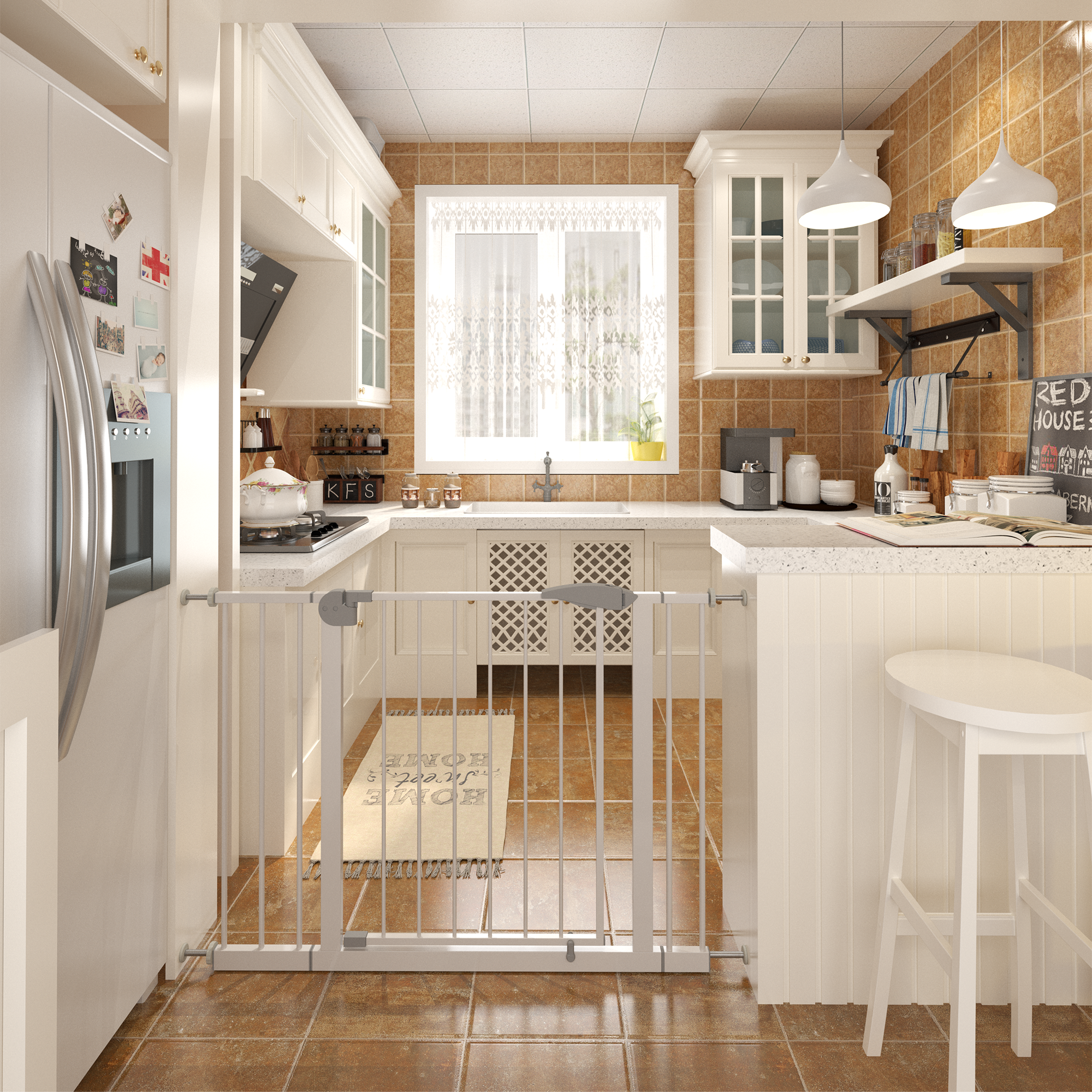 39F Inc. - Vente Barrière portative pliable – chien - Barrière de sécurité ajustable pour bébé et animaux, 29,5"-45,3", sans perçage, blanc2