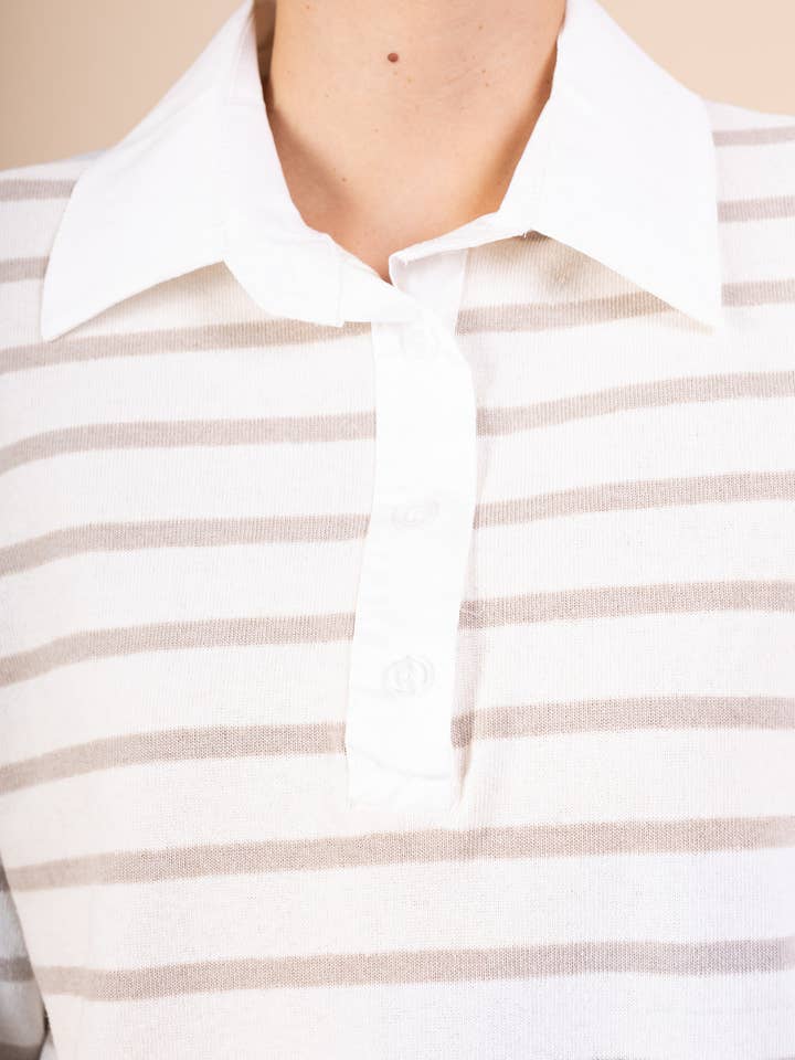 Pépouz' Paris - Wholesale Polo - Women's - Striped T-shirt with shirt collar PP251513