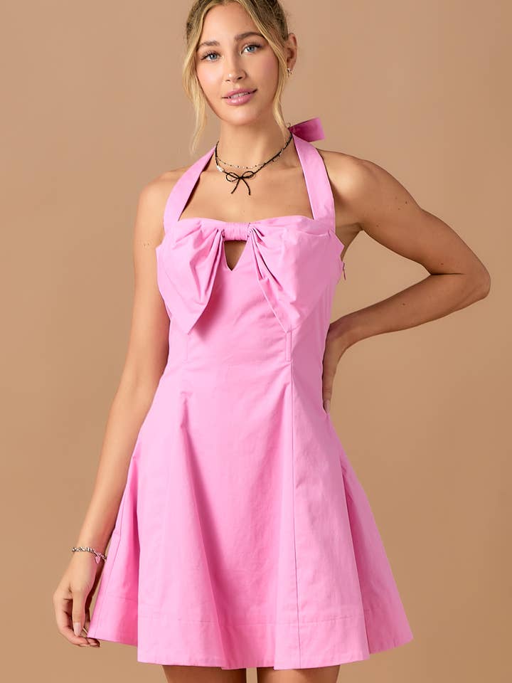 BABY PINK - Wholesale Dress - Women's - Big ribbon chest sleeveless mini dress2