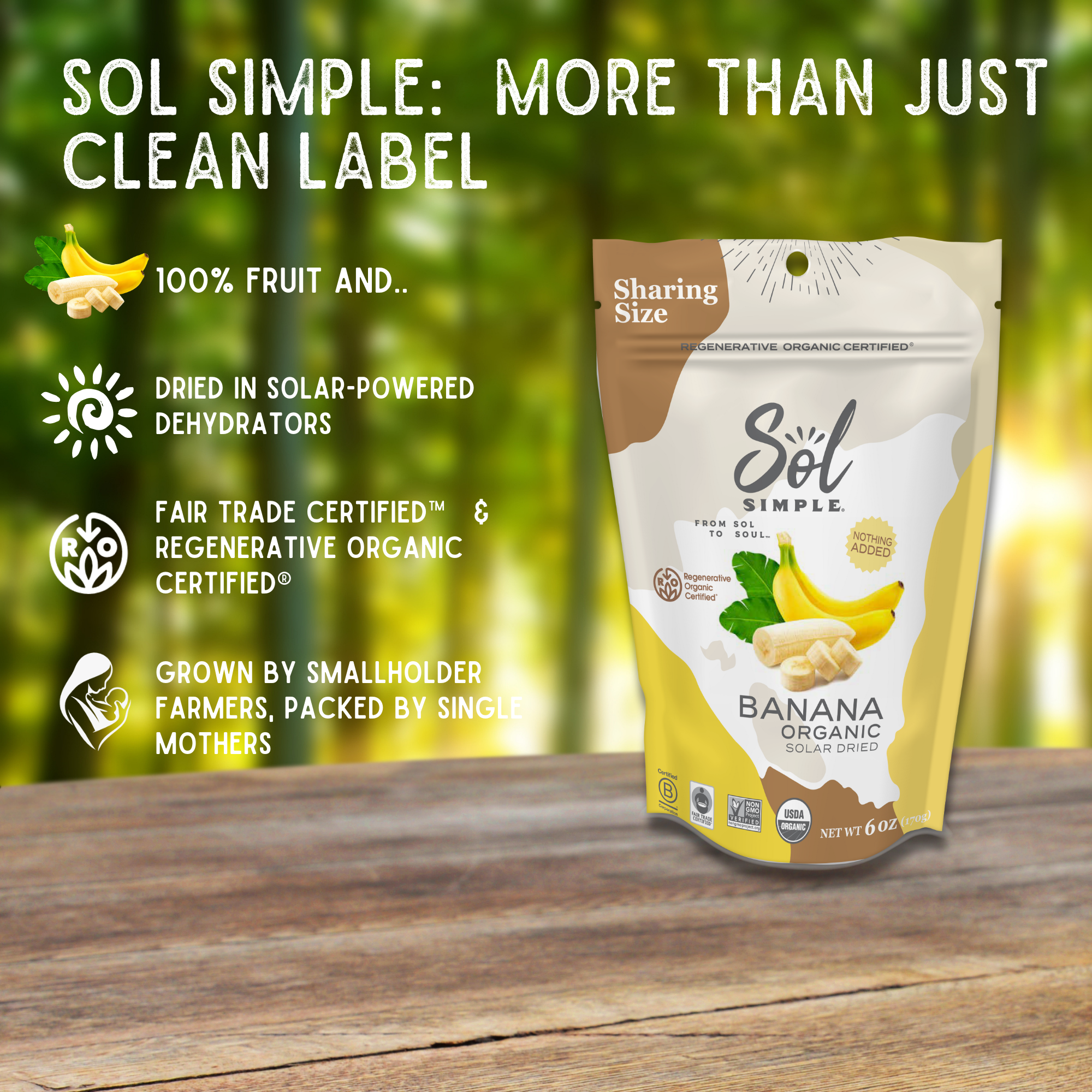 Sol Simple - Wholesale Dried/Dehydrated Fruit - Regenerative Organic Certified Solar Dried Banana - 3oz2