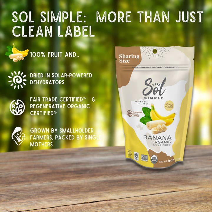 Sol Simple - Wholesale Dried/Dehydrated Fruit - Regenerative Organic Certified Solar Dried Banana - 3oz2