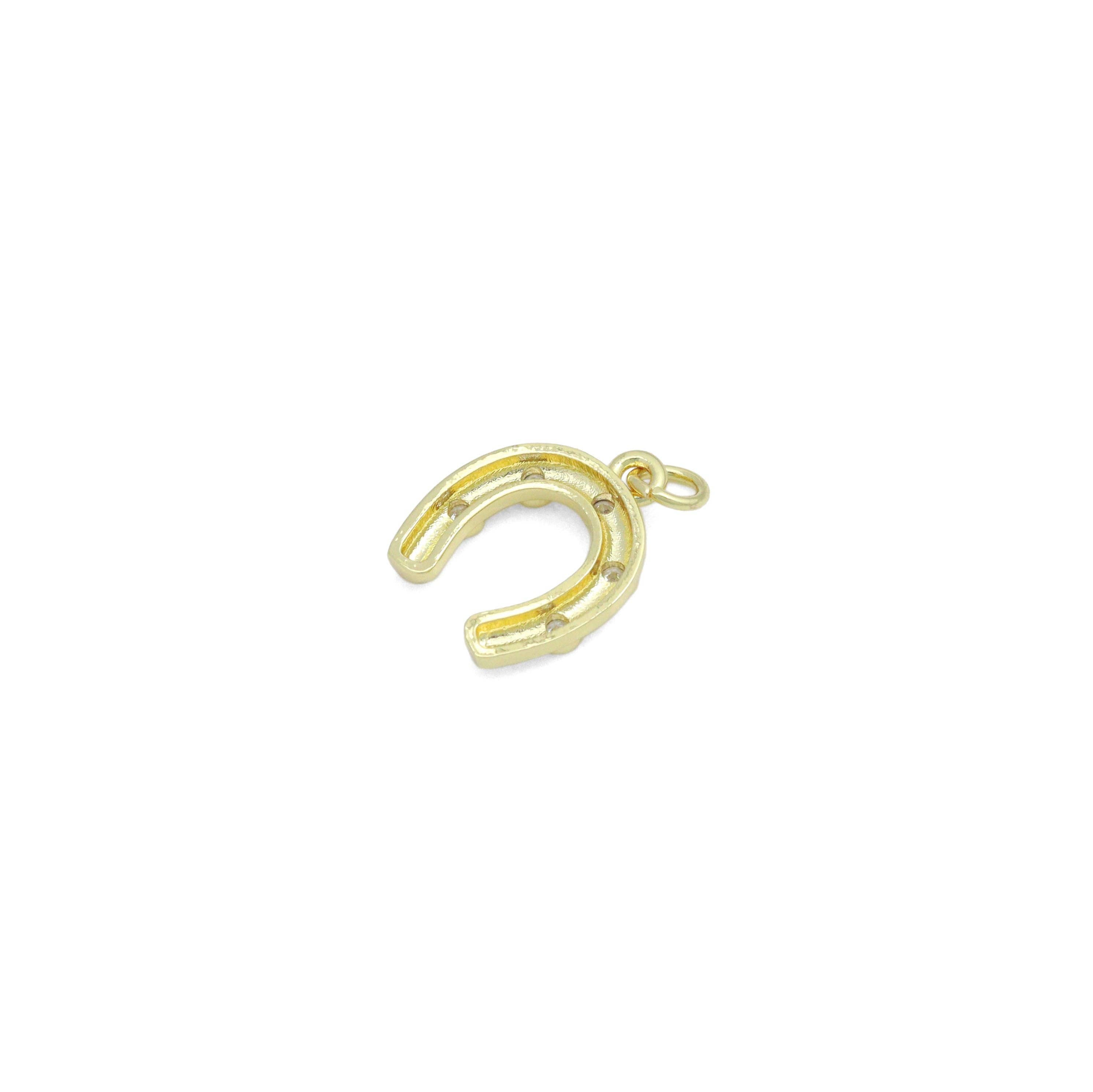 BestBeads&Beyond - Wholesale Individual charm/pendant - Clear CZ Gold U Shape horseshoe Charm Pendant,Sku#LD7172