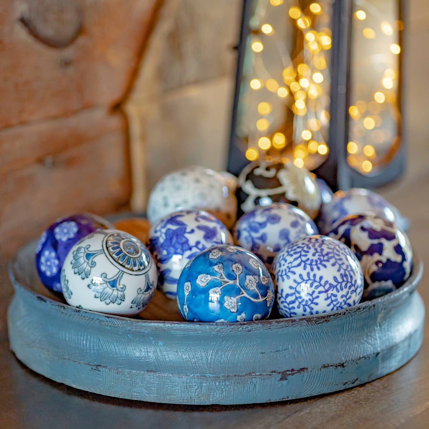 Zaer Ltd. International - Wholesale Decorative Tabletop Object - 12pc Assorted 4" Ceramic Sailor Balls "Okinawa" -Blue Tones1