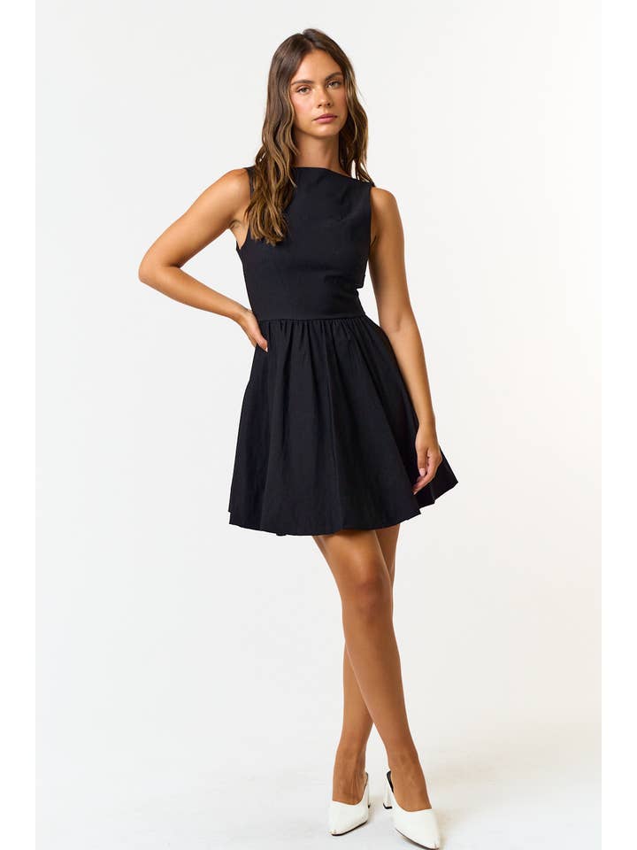 Blue Blush - Wholesale Dress - Women's - BD24799 BUBBLE HEM BOAT NECK MINI DRESS