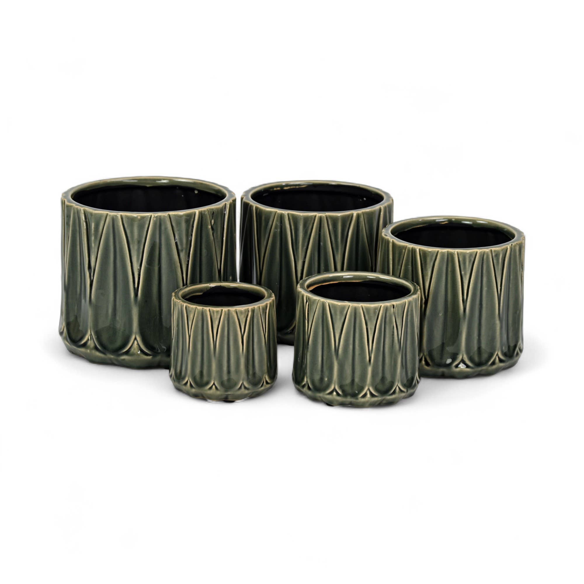 Cheungs Home Decor – Engroshandel Plantekrukke – Sæt med 5 mørkegrå keramiske urtepotter1