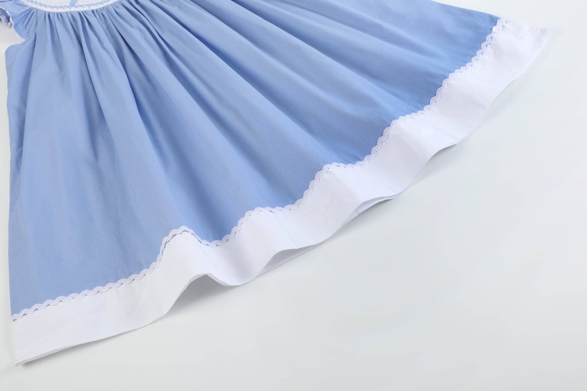 Lil Cactus - Wholesale Dress - Kids - Periwinkle Blue Crosses Smocked Bishop Dress1