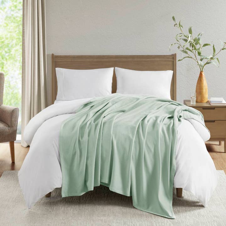 100% Liquid Cotton Bedding Blanket, Seafoam for wholesale by Olliix