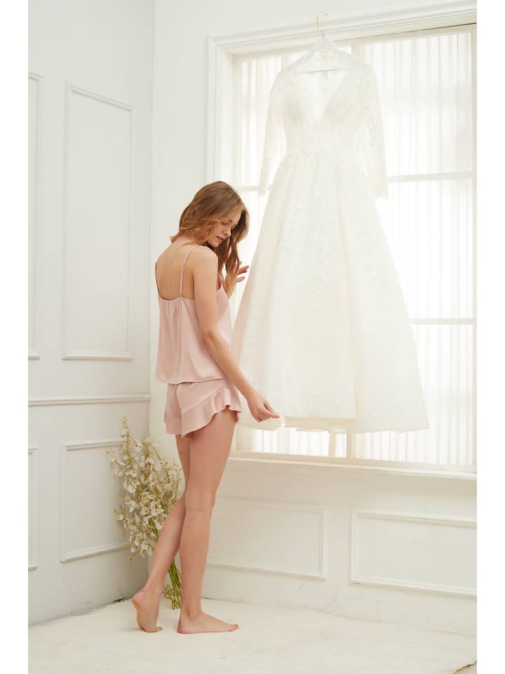 Mackleys - Wholesale Lounge Set - Women's - PREORDER Satin Cami and Ruffle Short Set9