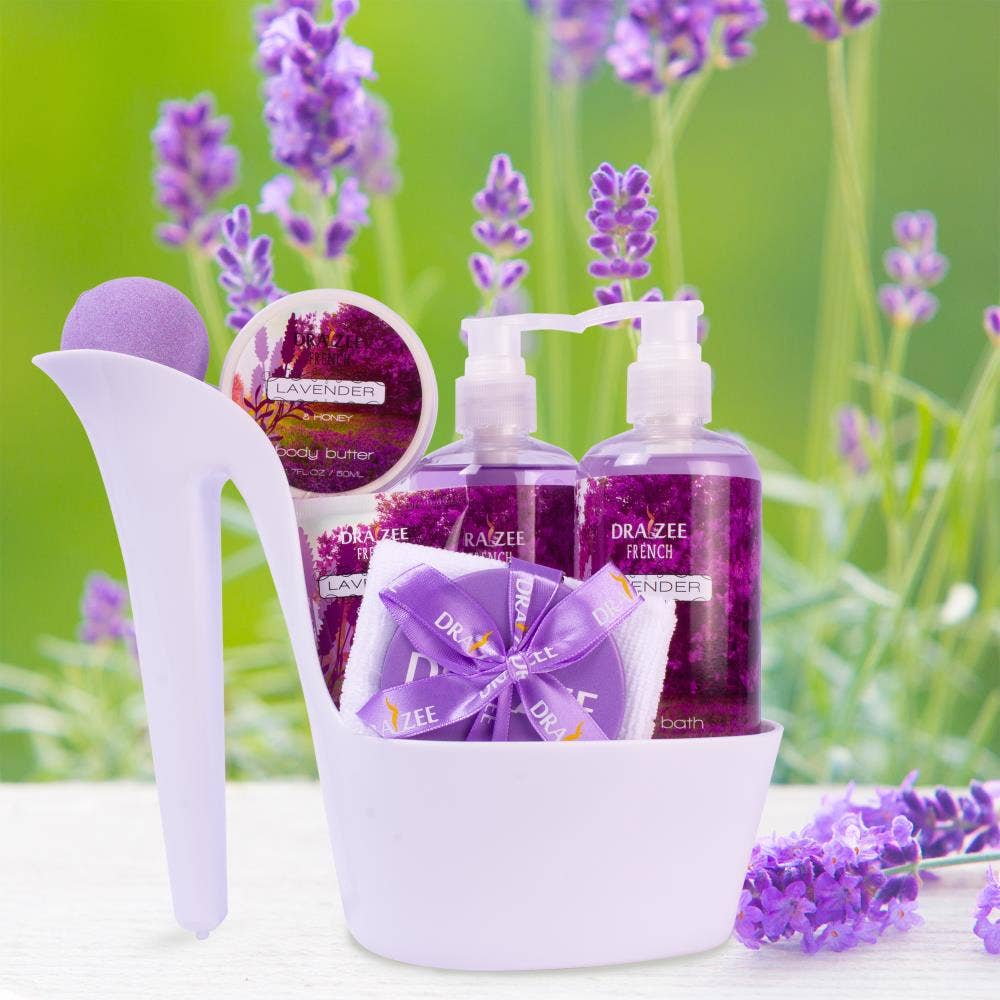 Matashi – wholesale Bad- och kroppsvårdsset – Lyxigt 8-delat lavendel spa-presentset med högklackad sko6