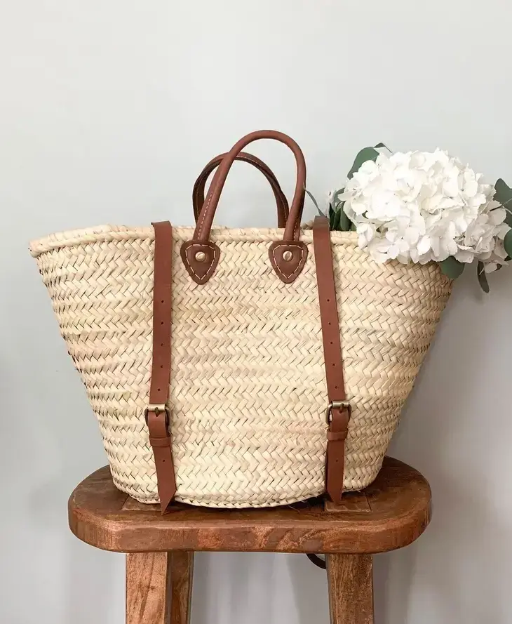 HandmadeBestSeller - Wholesale Beach bag - STRAW BAG Handmade leather, French Market Basket Backpack3