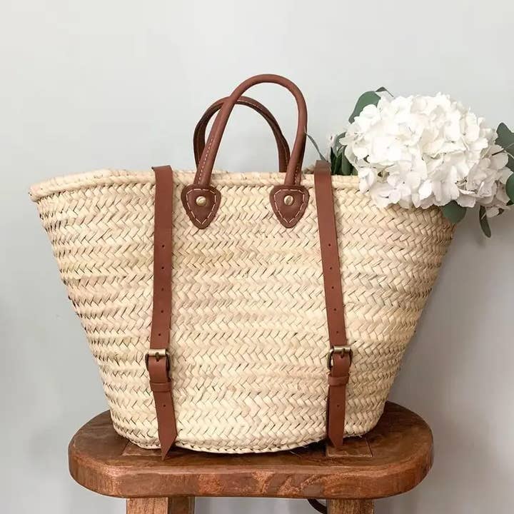 HandmadeBestSeller - Wholesale Beach bag - STRAW BAG Handmade leather, French Market Basket Backpack3
