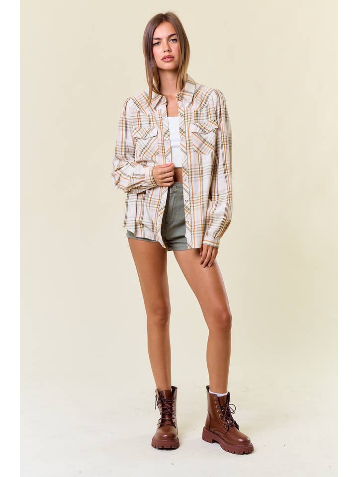 Doe and Rae – wholesale Tröja med knappar – Dam – FLANELL RUTIG BLUS MED TRYCKKNAPPAR - 44706T9