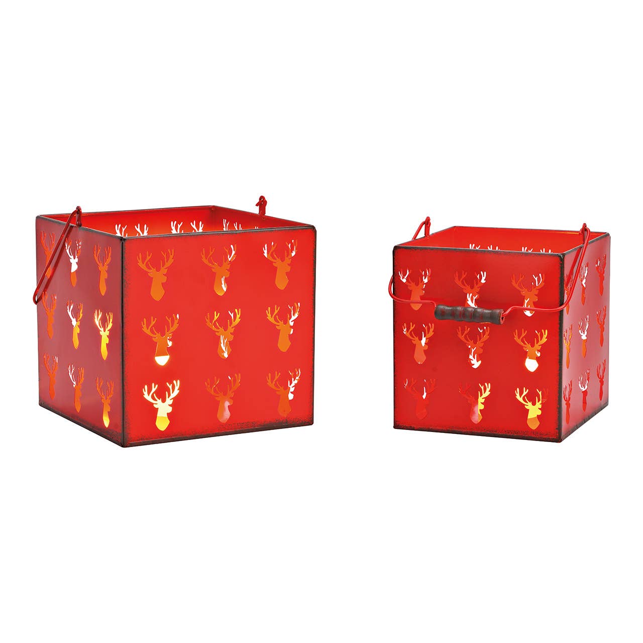 Wurm - Wholesale Candle Holder - Lantern Set, Deer Decor, Set of 2, made of red metal (W/H/D) 22x24x22cm 18x21x18cm0
