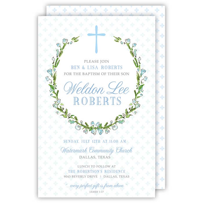 Handpainted Blue Wreath with Cross Large Flat for wholesale by RosanneBeck Collections