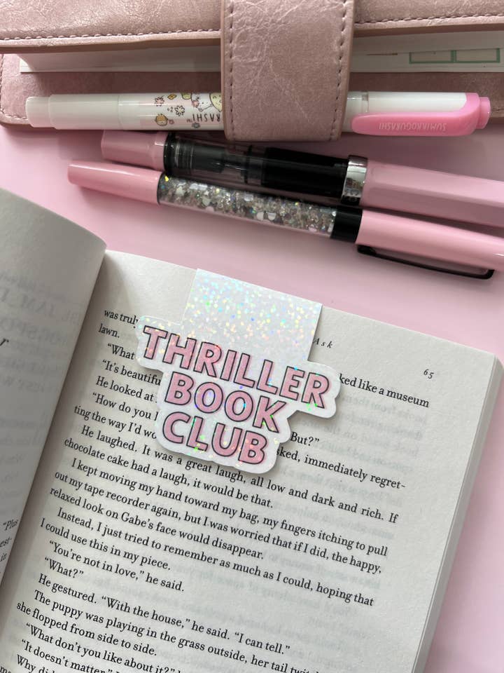 Pink Thriller Book Club Magnetic Bookmark for wholesale by Sparkly Paper Co