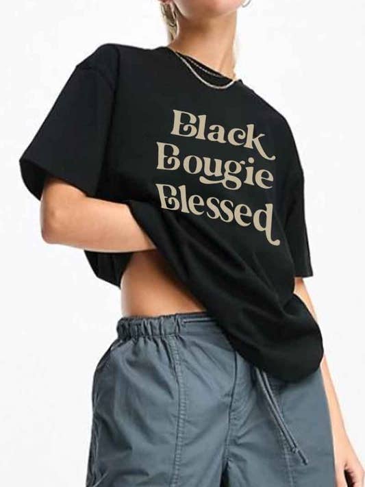 Camiseta negra Bougie Blessed Graphic Plus para venta al por mayor de DOTCOM