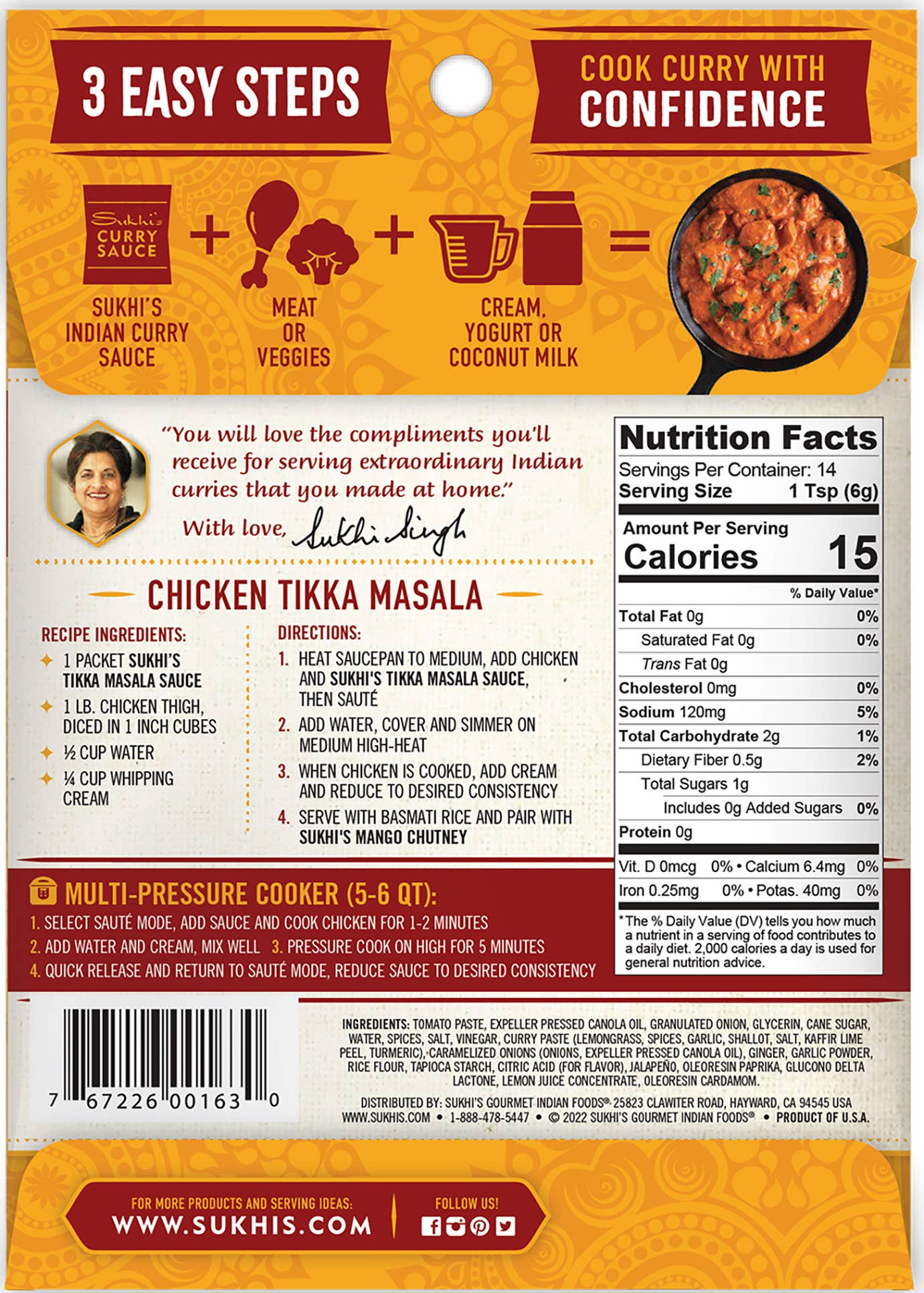 Sukhi's Gourmet Indian Foods - Wholesale Sauce - Tikka Masala Indian Curry Sauce 3oz (6 pack)3