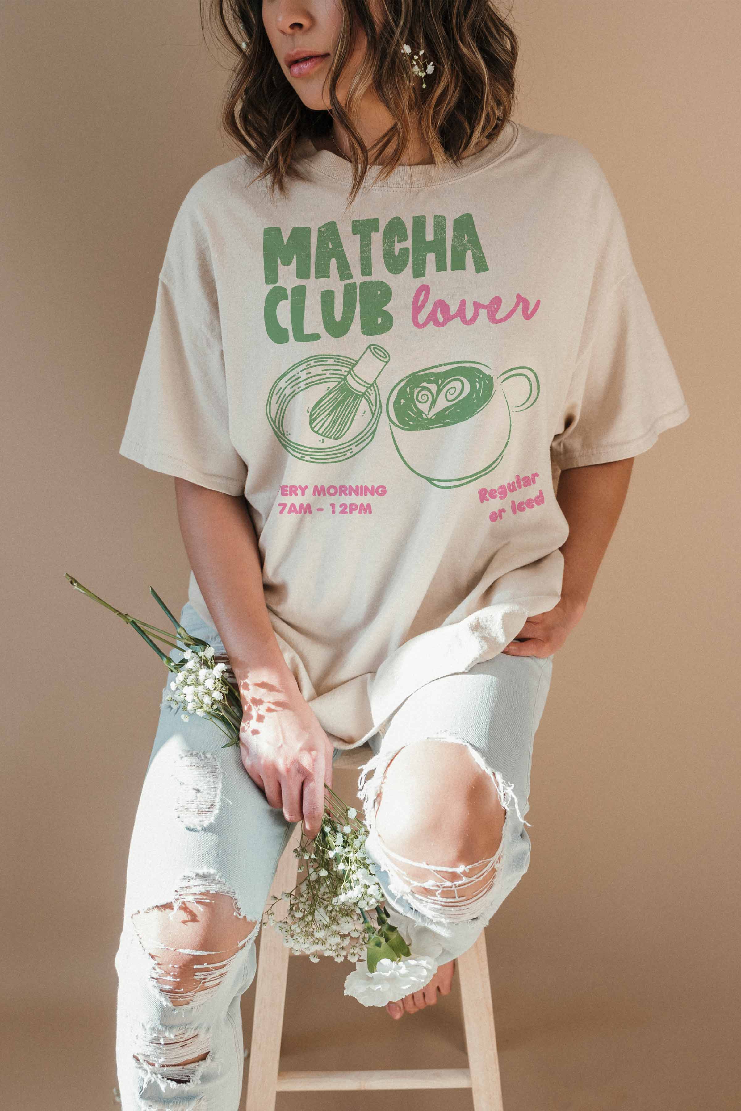 GOOD DAY STREET - Wholesale Screen Printed T-Shirt - Women's - [G1924X-OTS]-MATCHA CLUB OVERSIZED TEE3