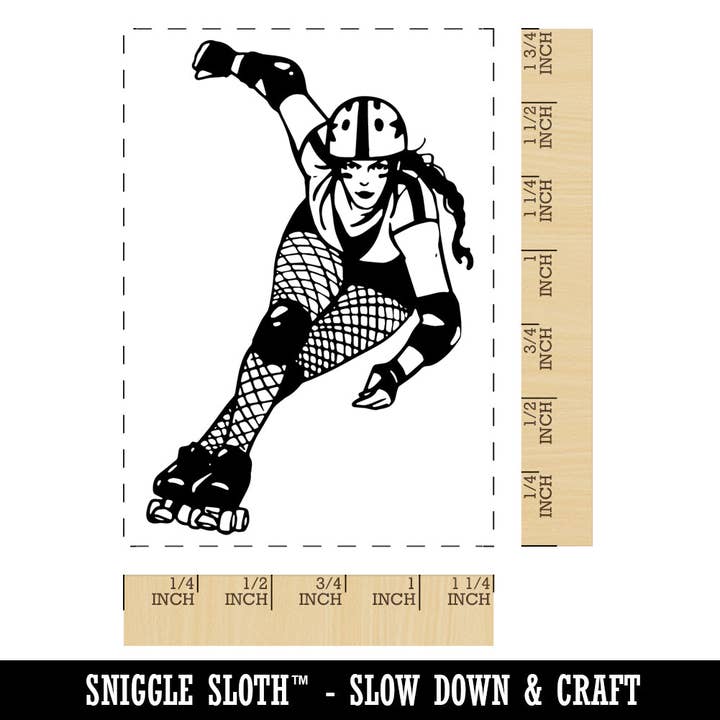 Sniggle Sloth - Wholesale Rubber/Decorative Stamp - Roller Derby Girl Skates Skater Rectangle Rubber Stamp for Stamping Crafting