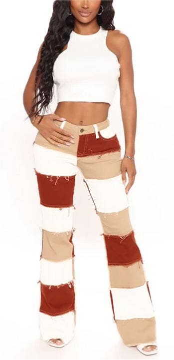 Khaki Stretchy Jeans Patchwork Bell  Pants for wholesale on Faire2