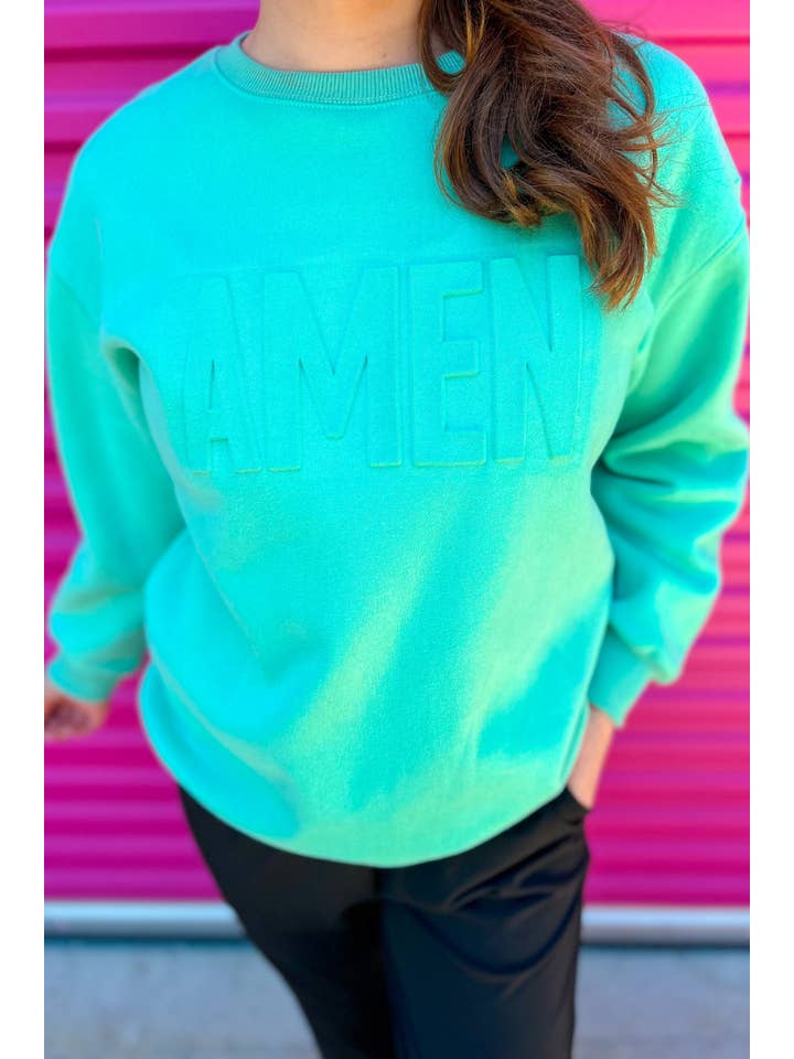 Mint Amen Embossed Sweatshirt for wholesale on Faire2