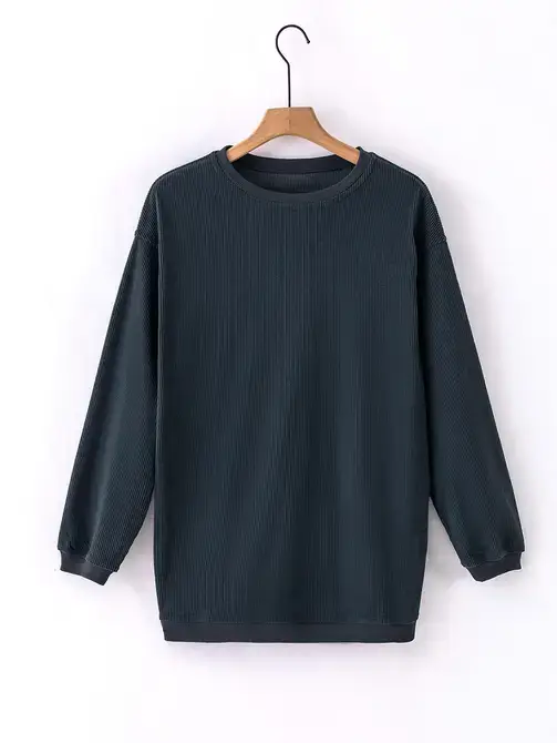 Lovesoft – wholesale Sweatshirt - Dam – Ljusgrå långärmad ribbad överdimensionerad tröja9