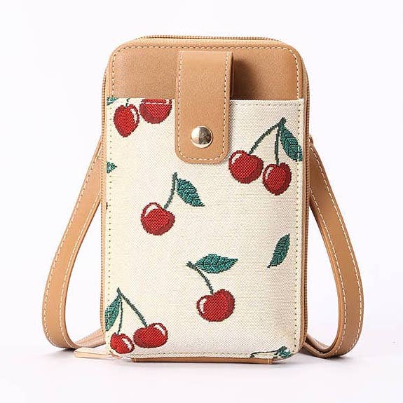 Cherry Smart Phone Bag on Cream Backdrop for wholesale by Signare London