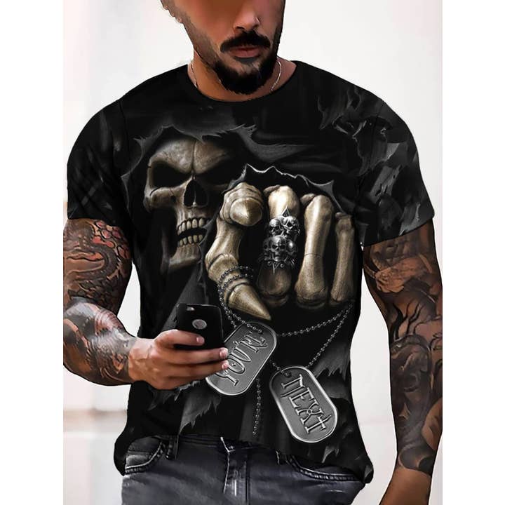 Men's Death Skull 3d Digital Printing T-shirt for wholesale by Tourtiwi