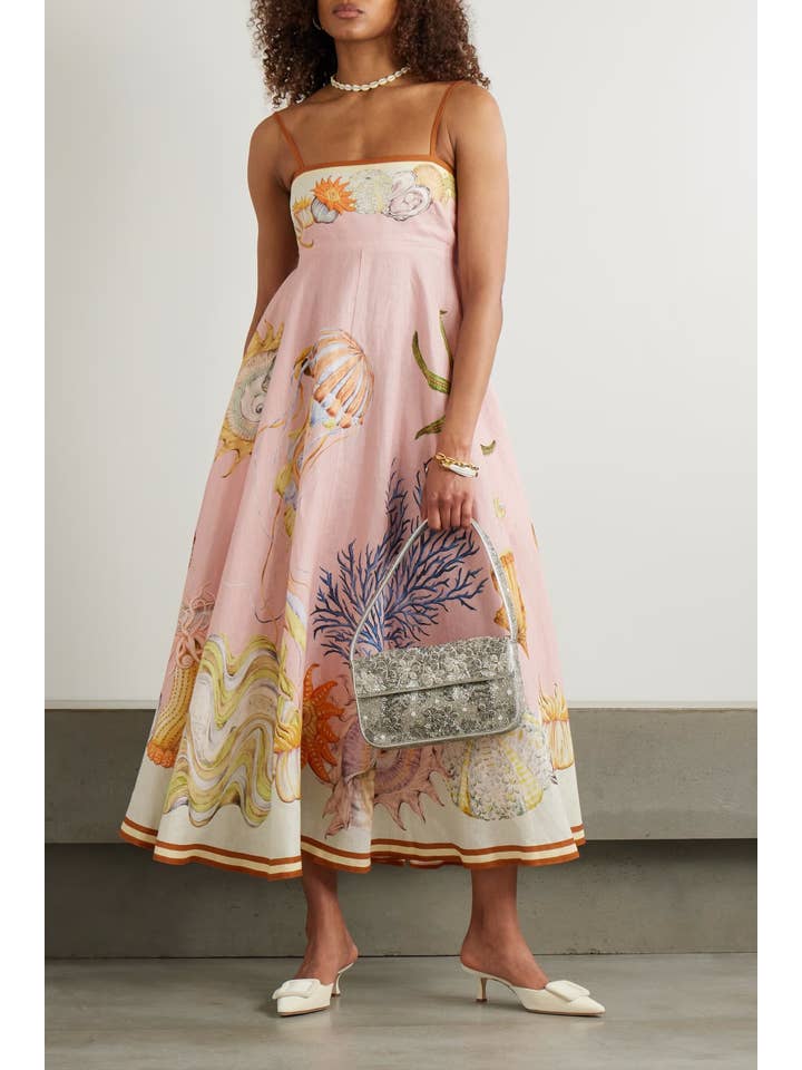 Vilamoura marine print Swing Style Strappy sundress in pink for wholesale on Faire