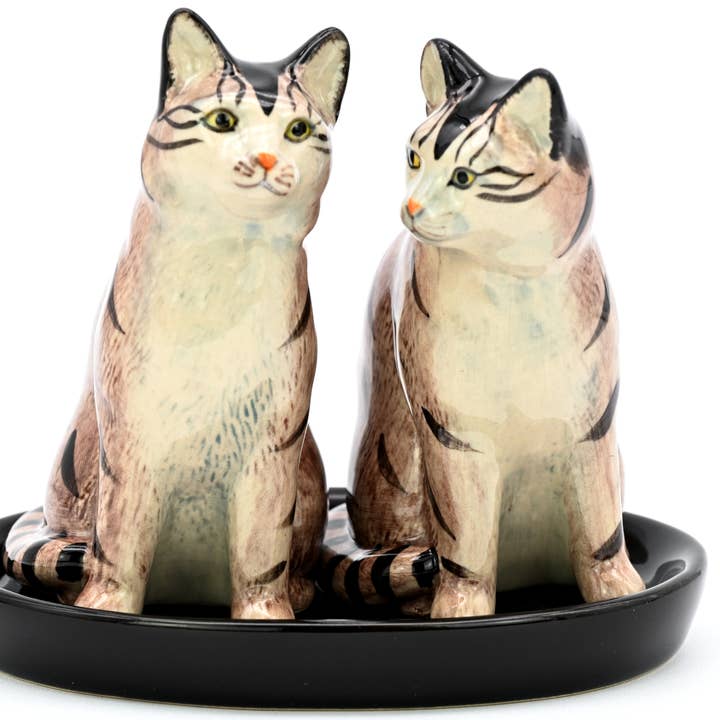 SP9128 SALT AND PEPPER SHAKER Tabby and black ceramic tray for wholesale by Art Floral Trading LLC