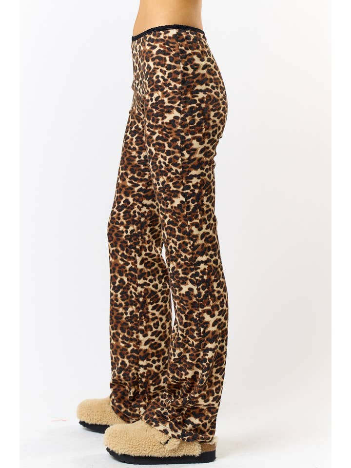 BP23627-3 LEOPARD PRINT BOOTCUT LOUNGE PANTS for wholesale on Faire