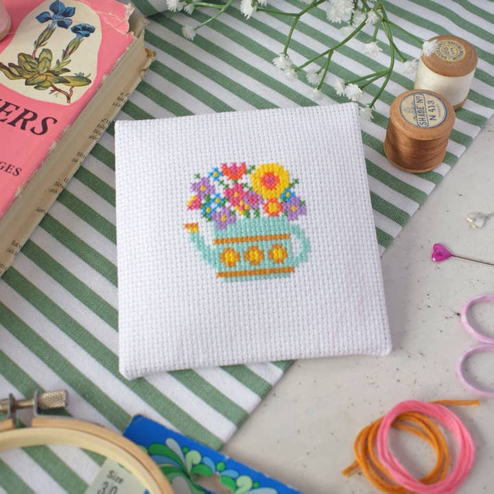 'Watering Can' mini cross stitch kit for wholesale by The Make Arcade