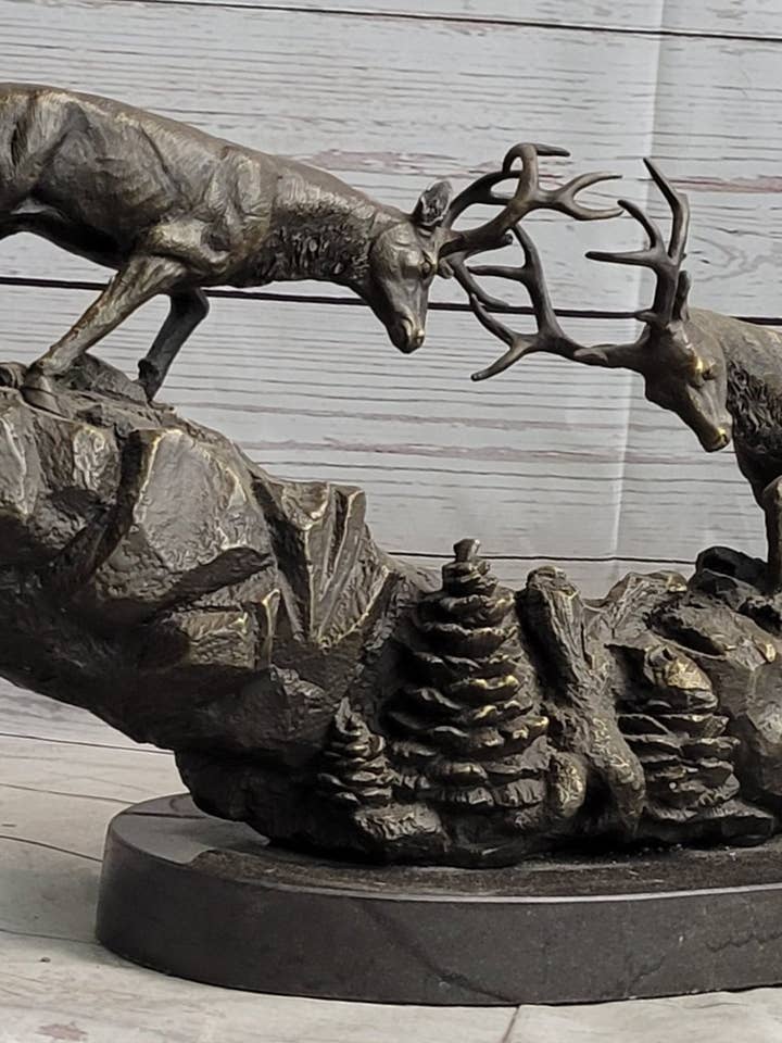 Elk Caribou Deer Stag Duel Fight Bronze Sculpture Statue Decor on Marble Base for wholesale by Bronzhaus