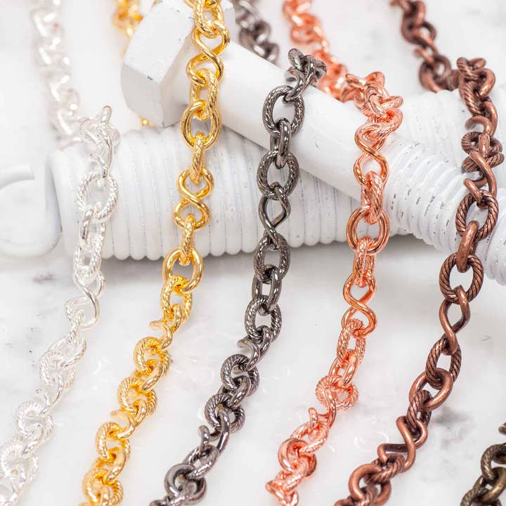 10mm x 8mm Oval, 12.7mm x 7mm Infinity Link Cable Chain - Made of Brass - Sold by the Foot - Ch-818 for wholesale by Continental Beads