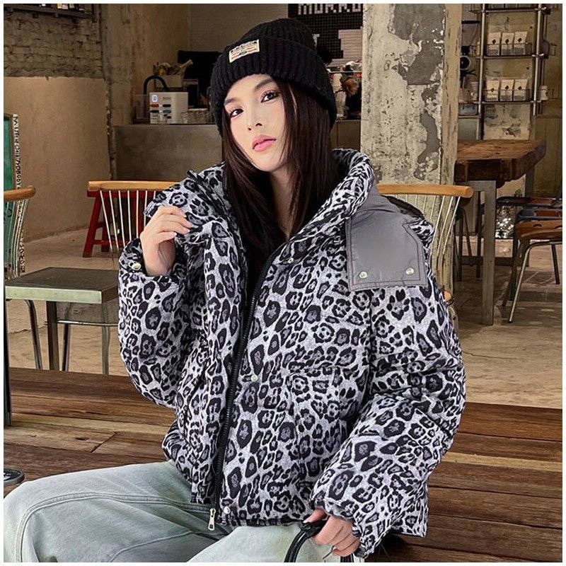 FurDecoration – wholesale Jacket – Women's – Hooded Short Leopard Print Cotton Jacket1