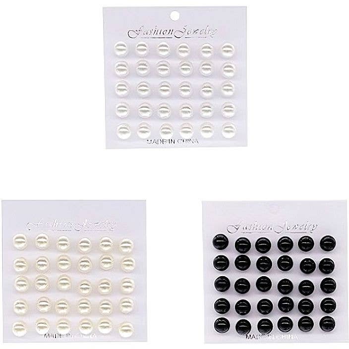 Diacly - Wholesale Stud/Post Earrings - 12pk Solid Color Faux Pearls Round Stud Earrings1