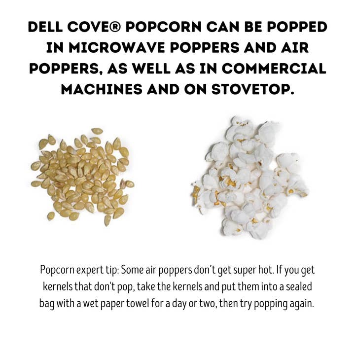 Dell Cove Spices & More Co. - Wholesale Popcorn Kernels - Baby White Popcorn Kernels - 2 Pound Bag - Hulless Pop Corn