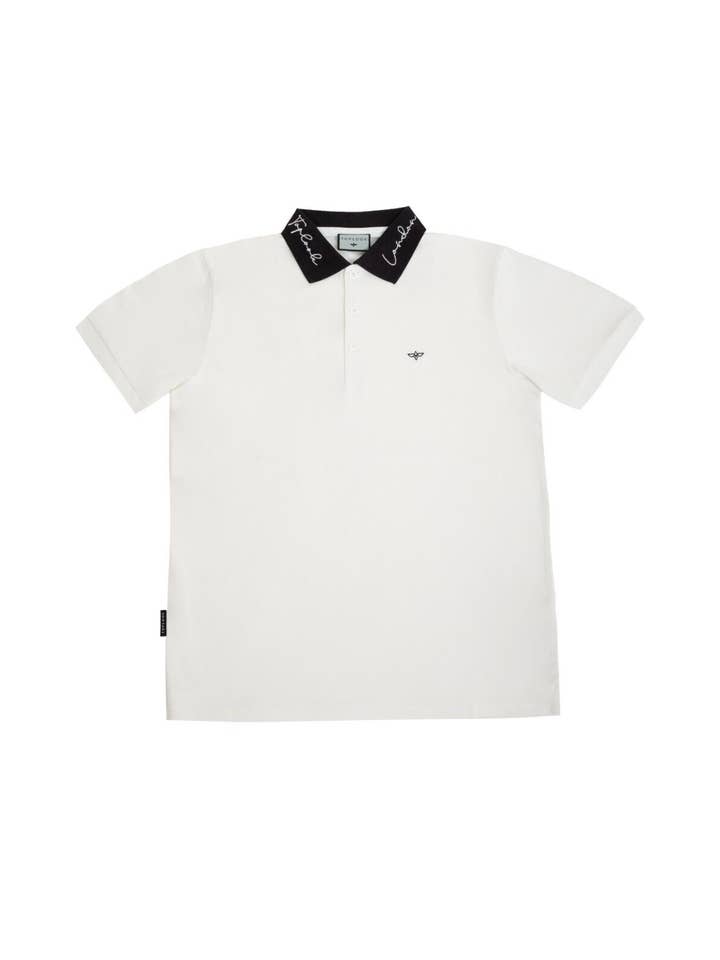 White Black Mens Short Sleeve Polo Shirt Custom Fit Top - White/Black for wholesale on Faire