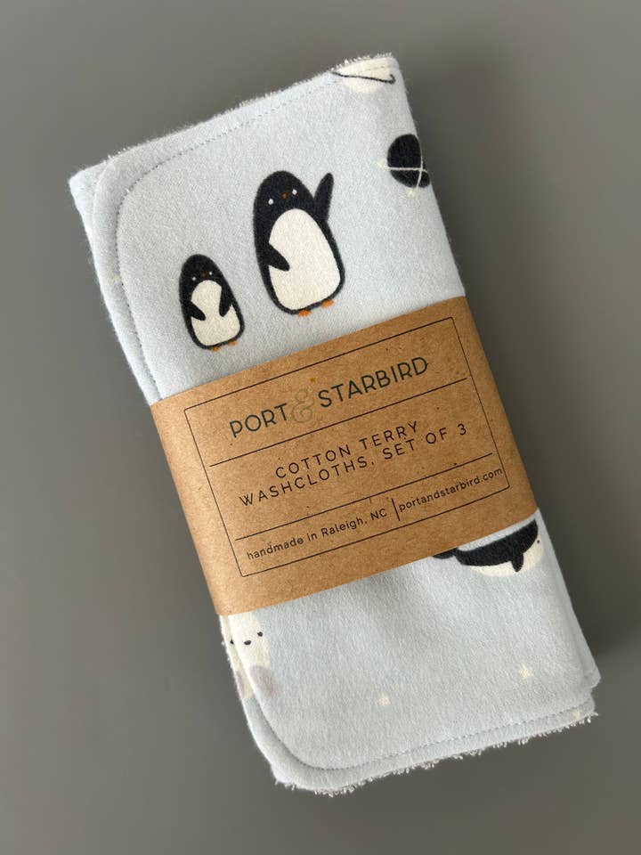 Gants de toilette en flanelle de coton Arctic Critters, lot de 3 pour la vente par Port & Starbird