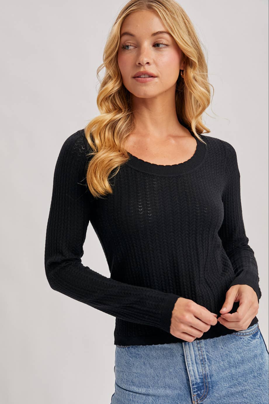 Black L/S POINTELLE TOP for wholesale on Faire11