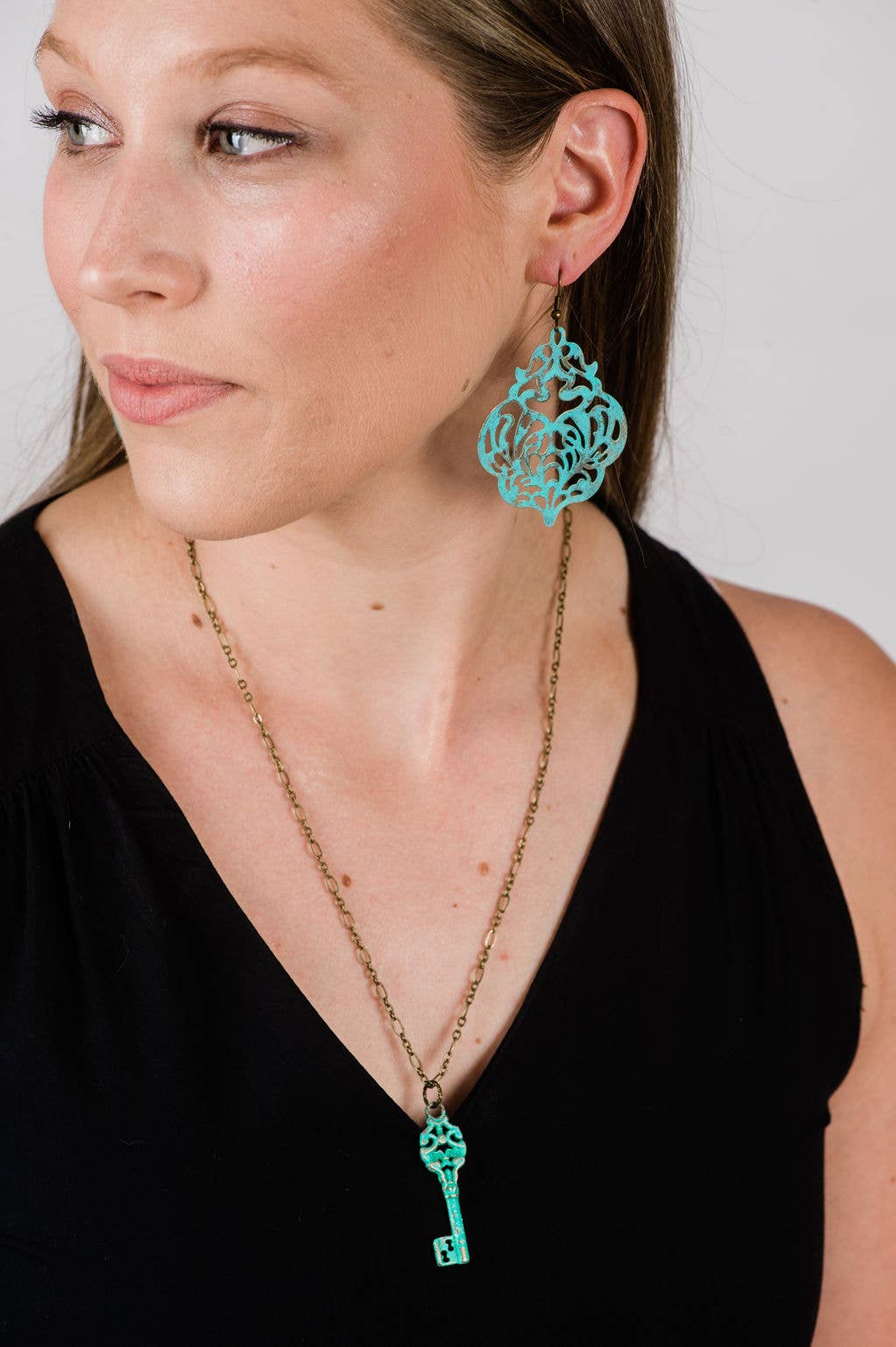 Default Shabby White Patina Earrings - Big Filigree Dangles for wholesale on Faire4