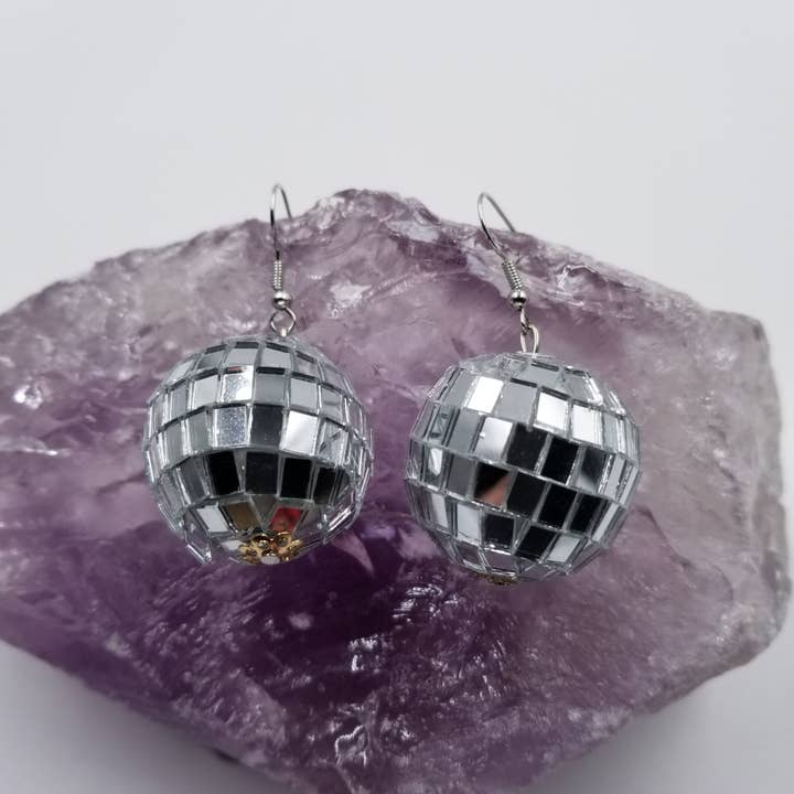 Large Disco Ball Earrings - Silver or Red or Yellow for wholesale by magnolia jewelry