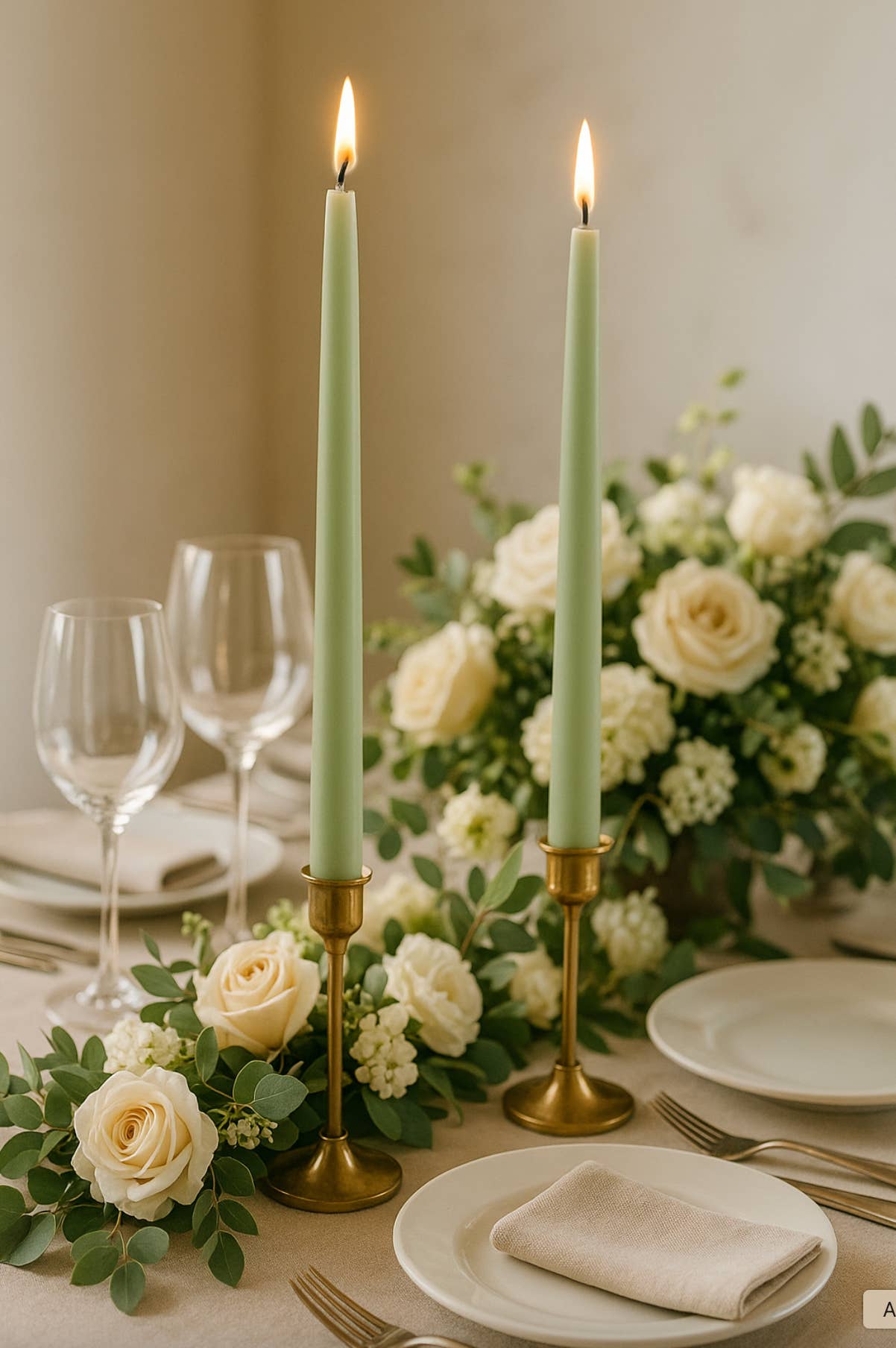 Elan Bazaar - Wholesale Taps toelopende kaars/kandelaar - 24 saliegroene rookloze druipvrije kaarsen